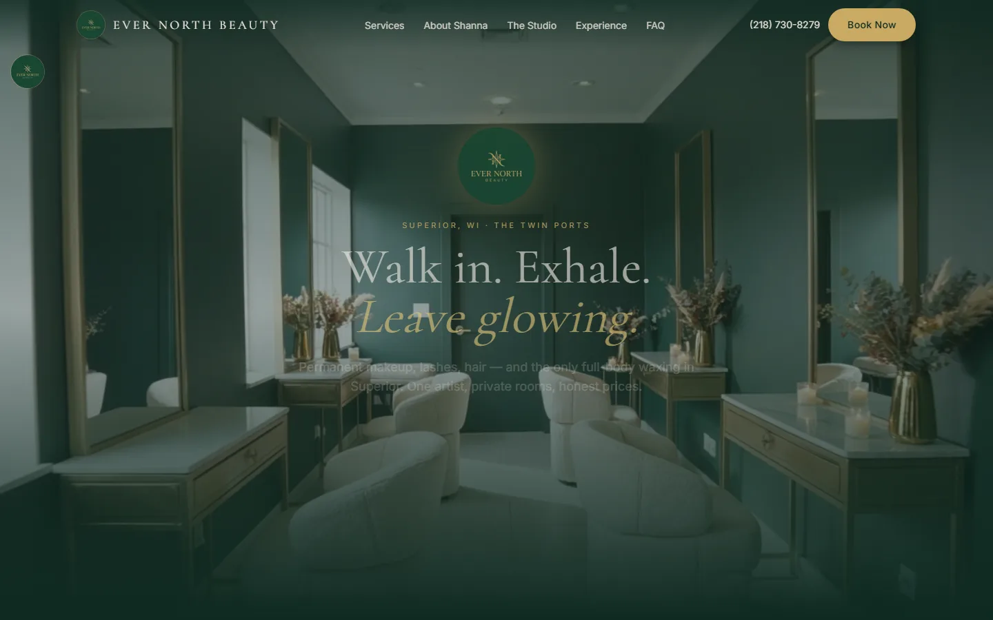 Screenshot of the Ever North Beauty website homepage