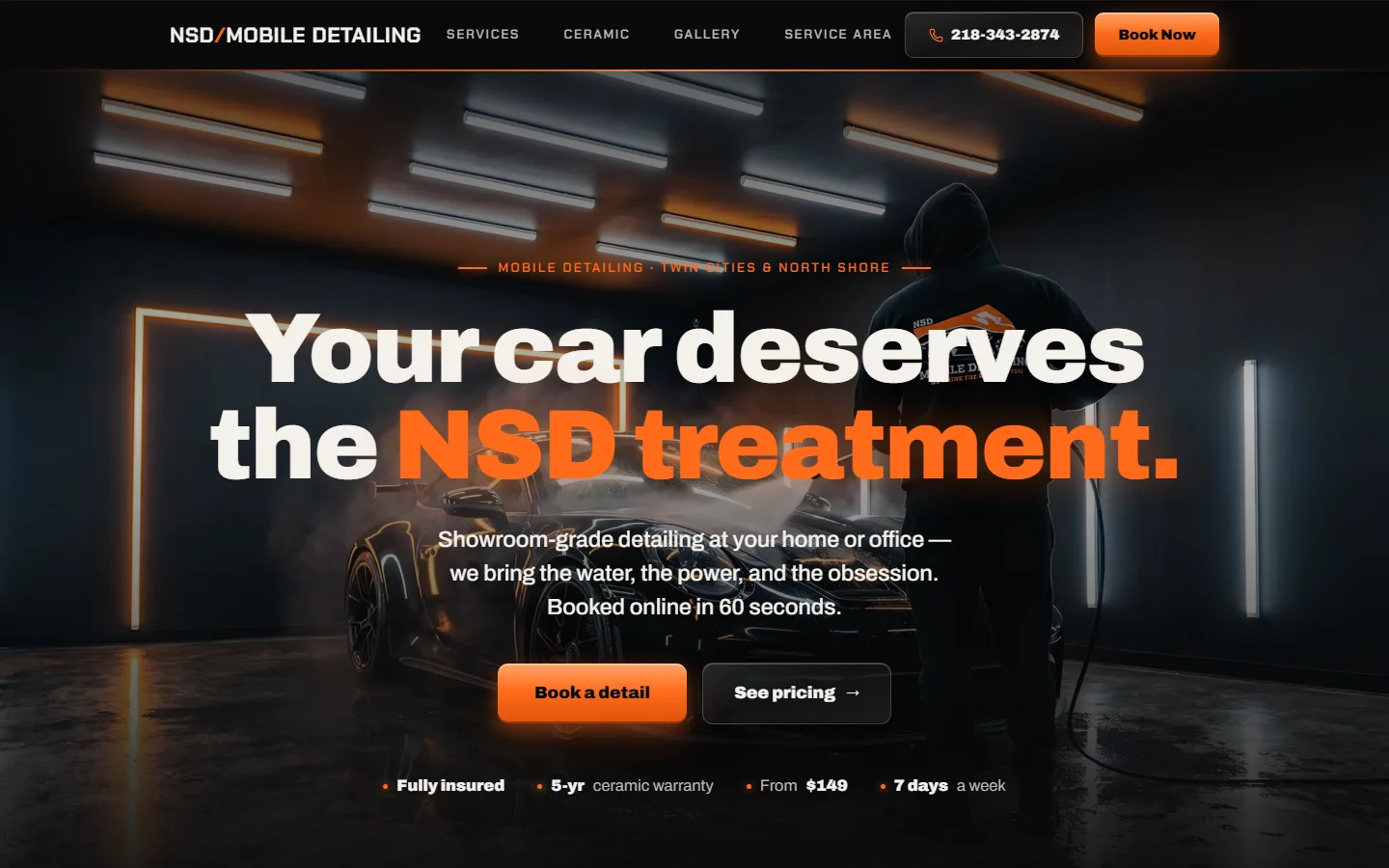Screenshot of the NSD Mobile Detailing website homepage
